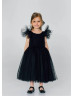 Black Pearls Tulle Open Back Flower Girl Dress